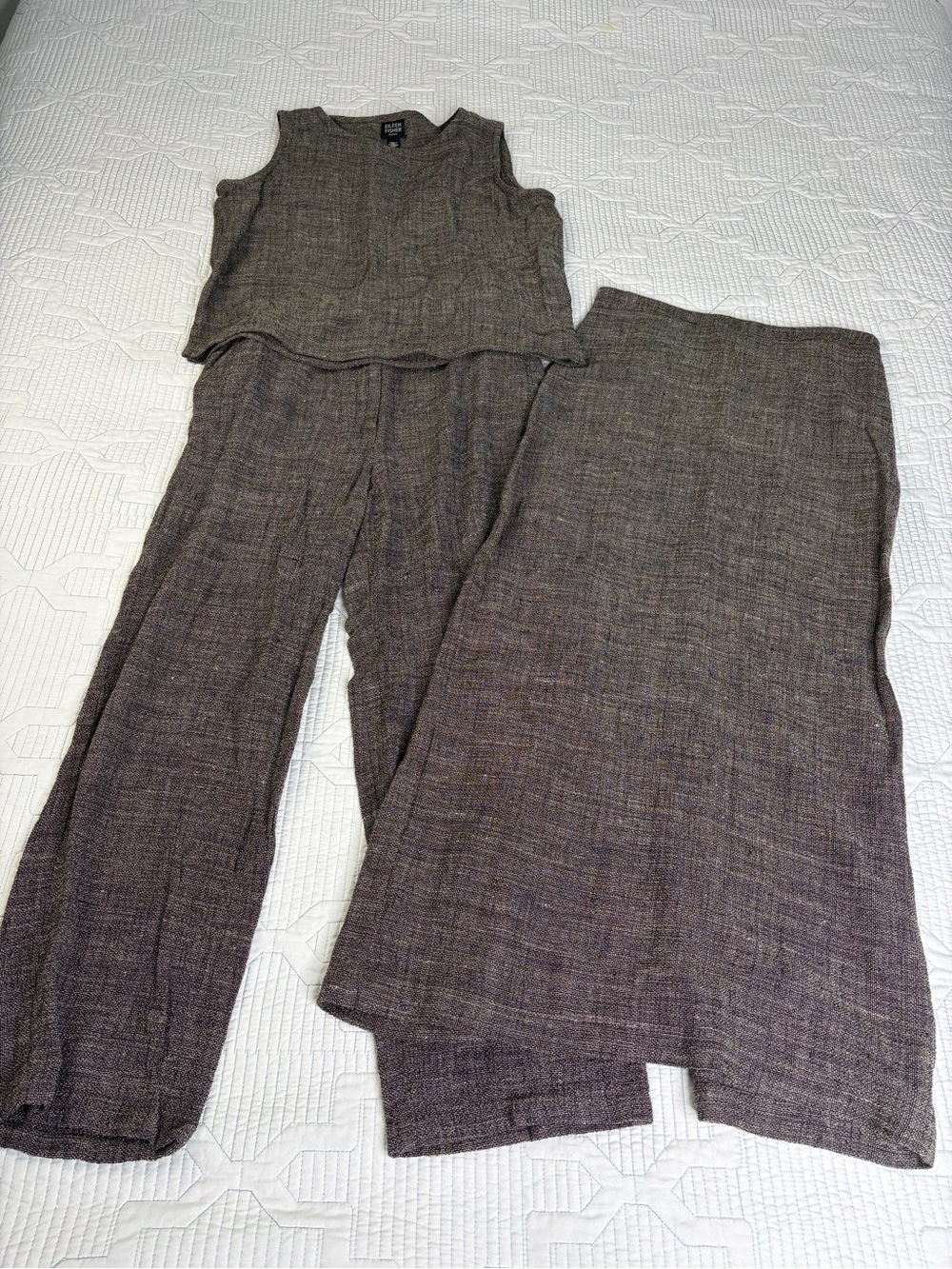 Eileen Fisher three-piece Pants, Skirt and Tank Viscose Linen Lagenlook Petite S